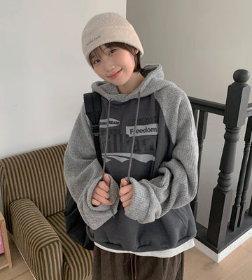 Hekoni ribbed color matching brushed hoodie